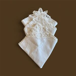 Vtg Cream Off White Embroidered Cut Outs Placemat Napkin Set of 3